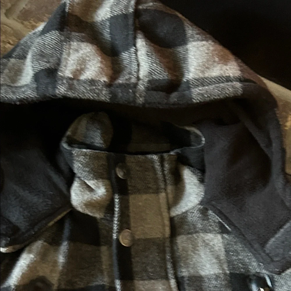 Boys Black & Gray Plaid Hooded Winter Coat